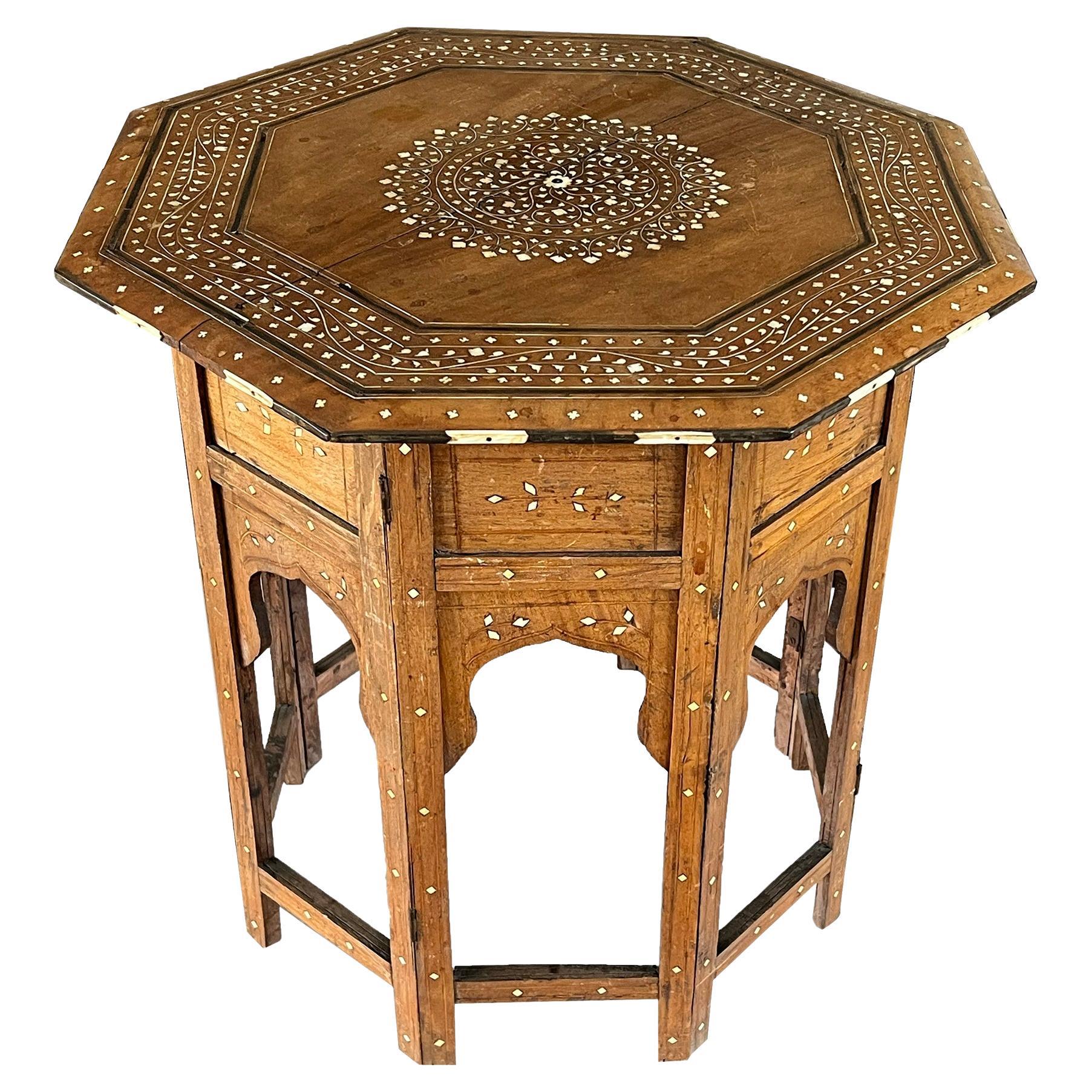 An Intricately Inlaid Anglo Indian Octagonal Side/traveling Table For Sale