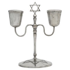 Antique An Iraqi Silver Shabbat Candlestick Holder, circa 1920. Judaica