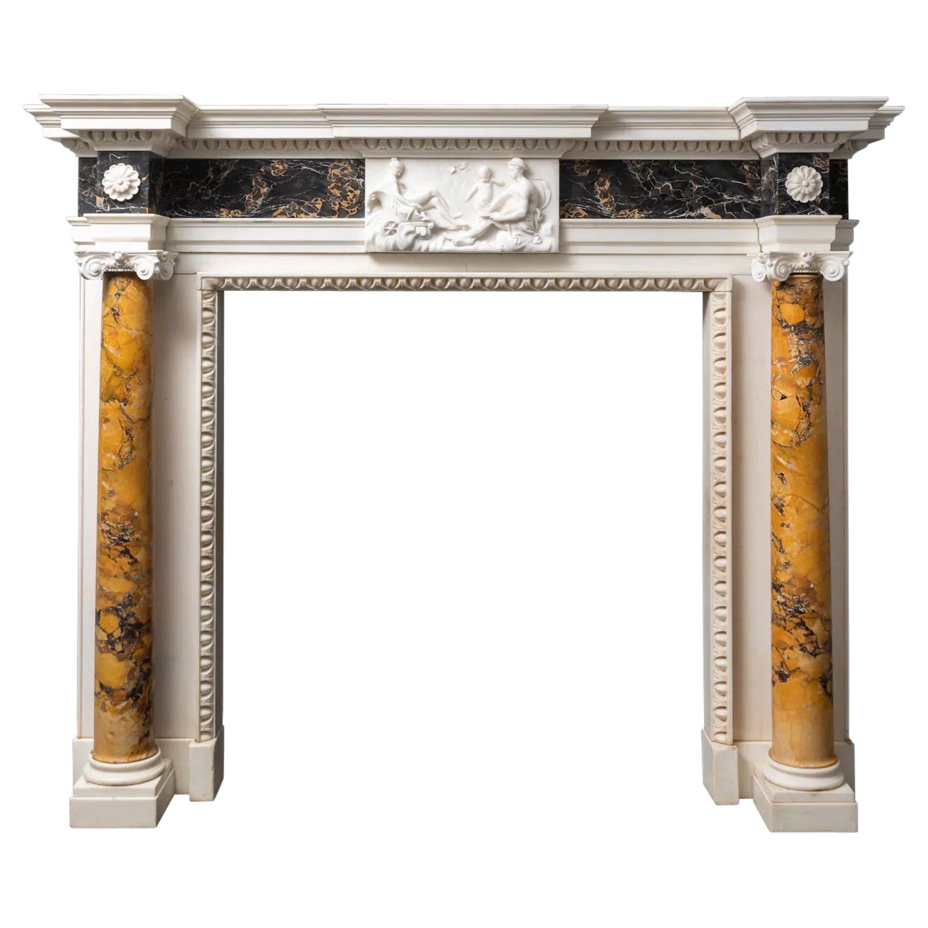 An Irish antique, George III period Statuary, Sienna and Portoro marble mantel