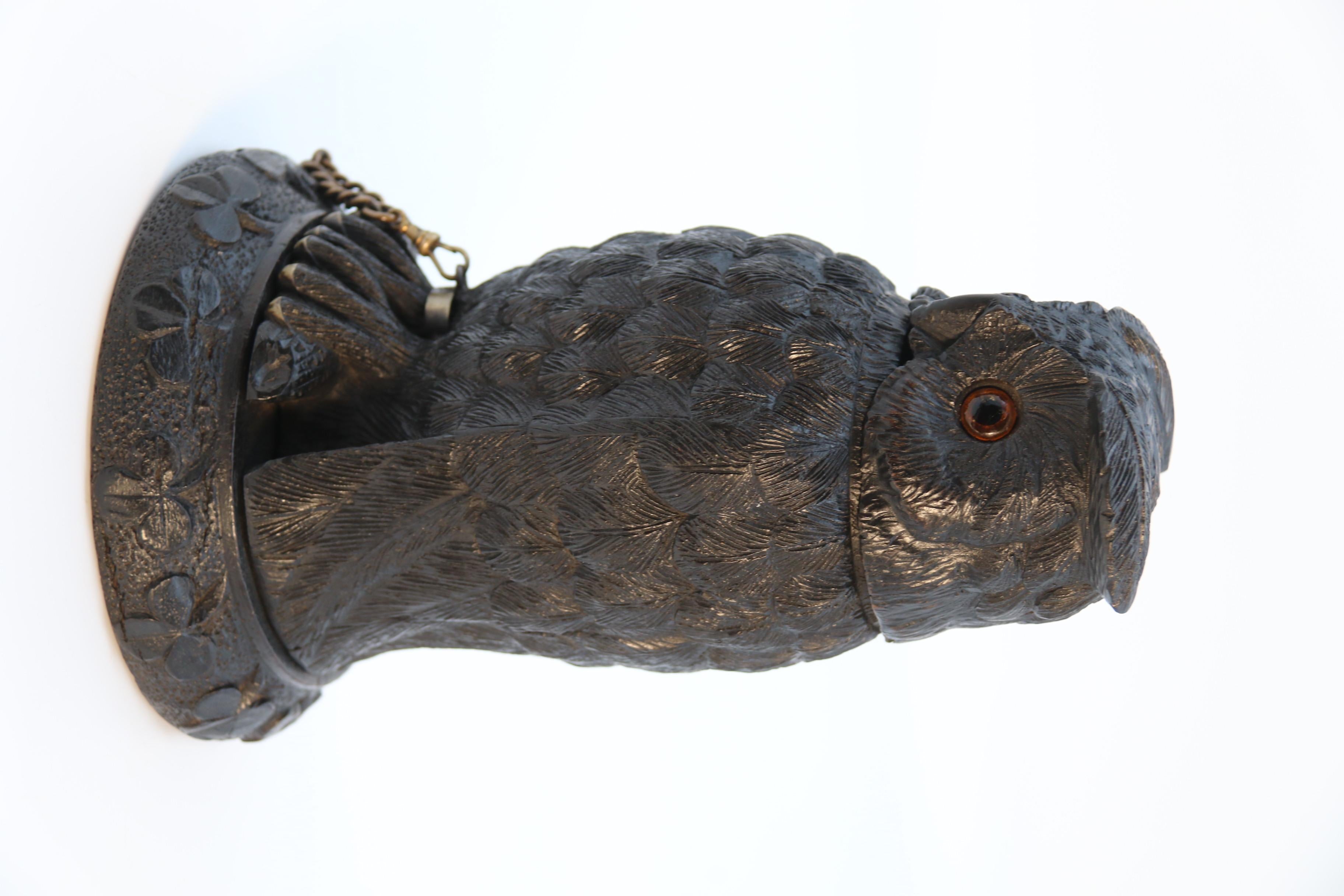 Irish Bog Oak Hand Carved Inkstand in the Form of an Owl 'Cornelius Goggin' For Sale 2