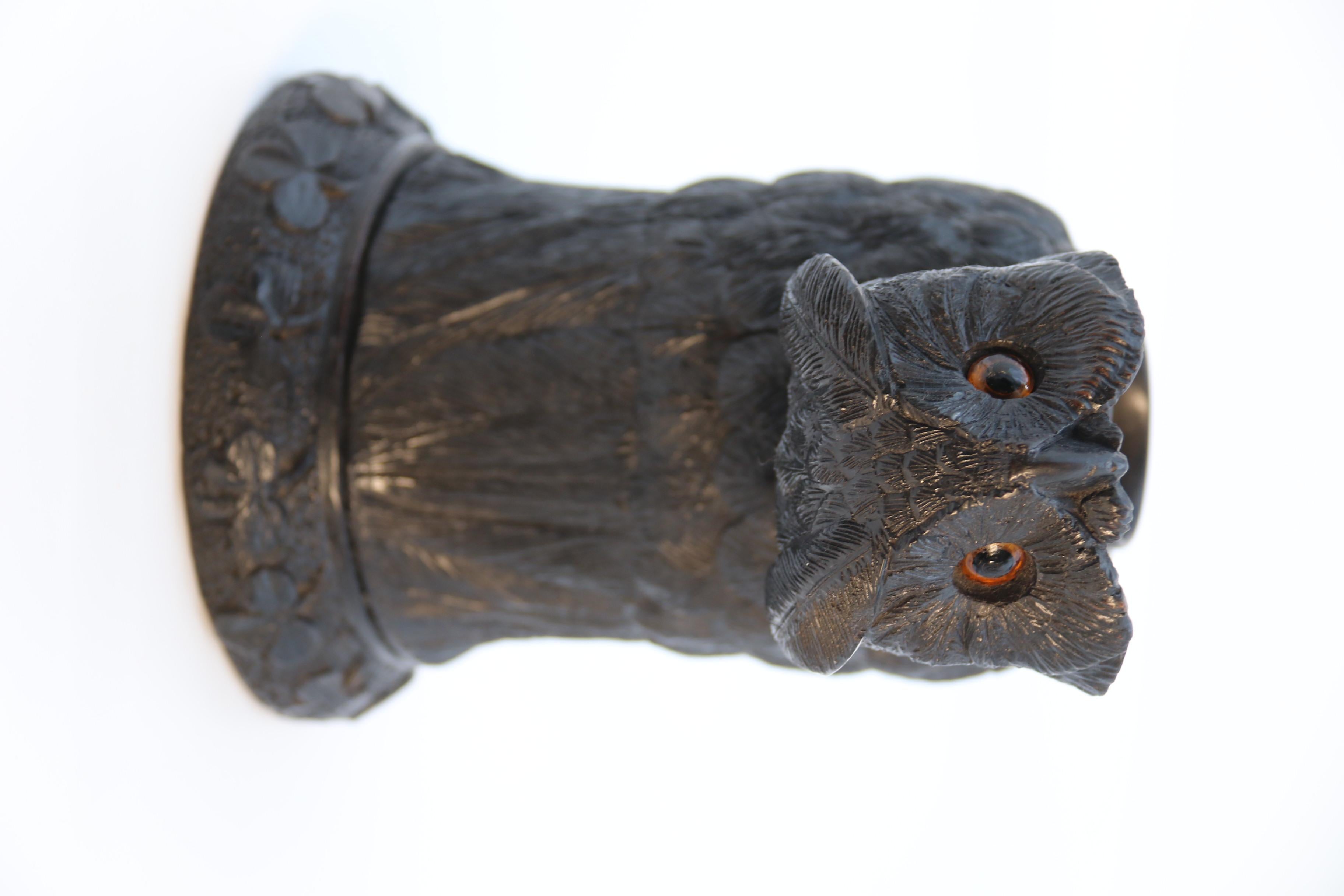 Irish Bog Oak Hand Carved Inkstand in the Form of an Owl 'Cornelius Goggin' For Sale 7