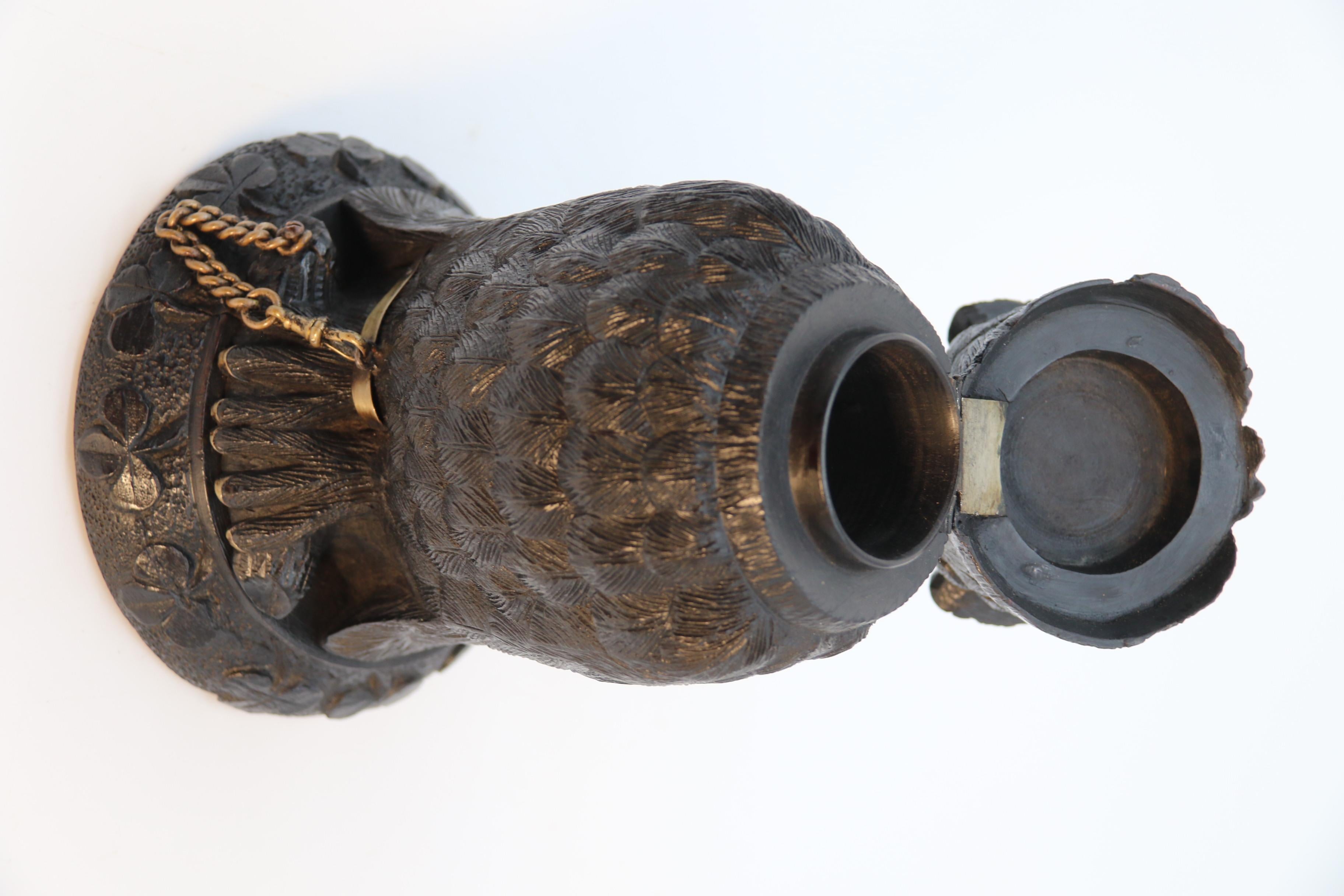 Irish Bog Oak Hand Carved Inkstand in the Form of an Owl 'Cornelius Goggin' For Sale 9
