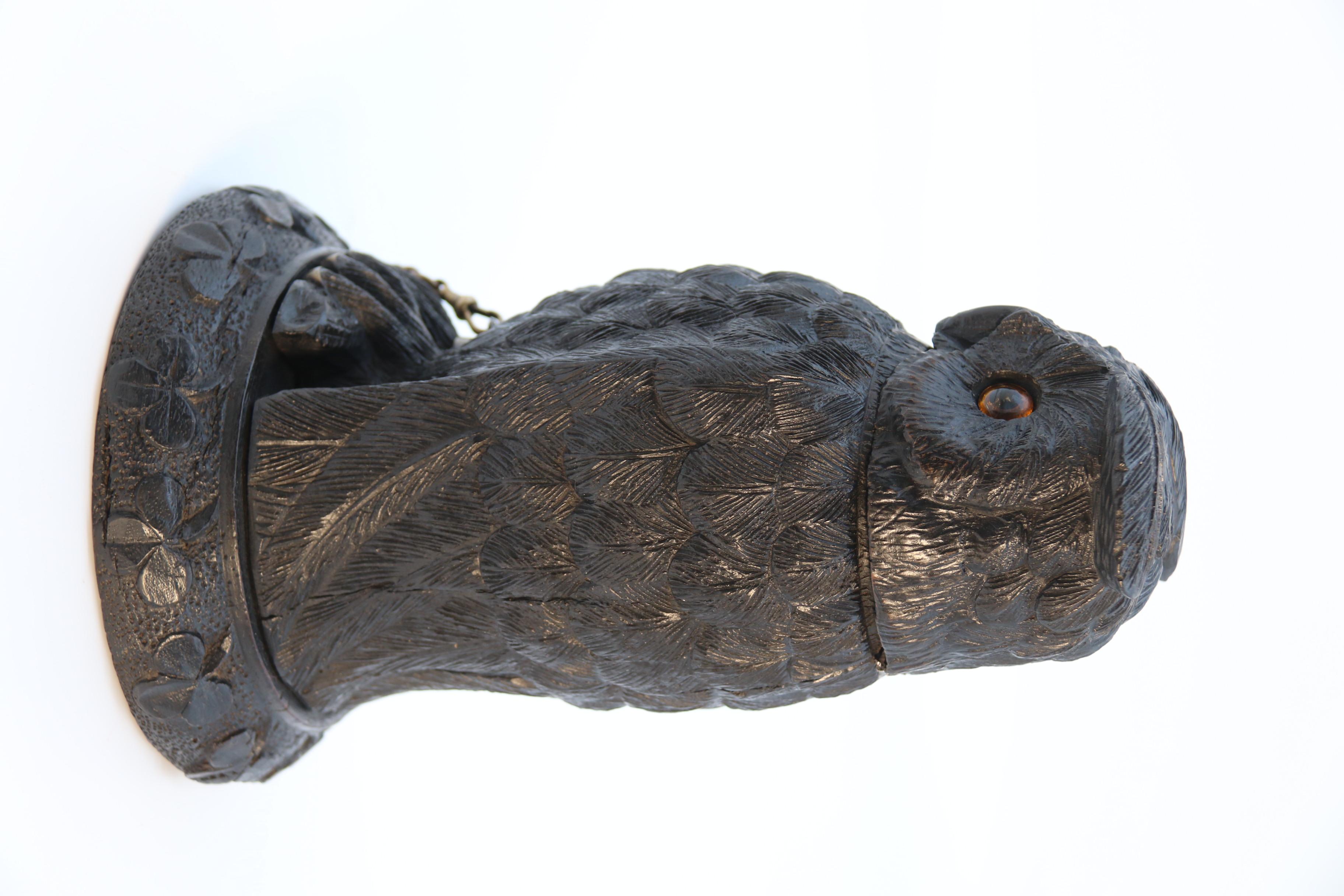 Irish Bog Oak Hand Carved Inkstand in the Form of an Owl 'Cornelius Goggin' For Sale 1