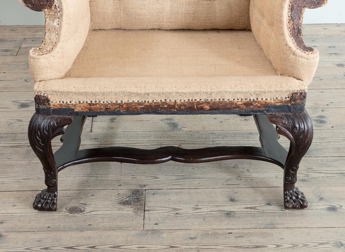 Acajou Fauteuil irlandais George II à dossier Wingback en acajou en vente