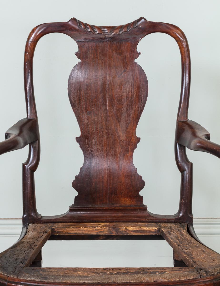 Carved An Irish George II Red Walnut Open Armchair For Sale