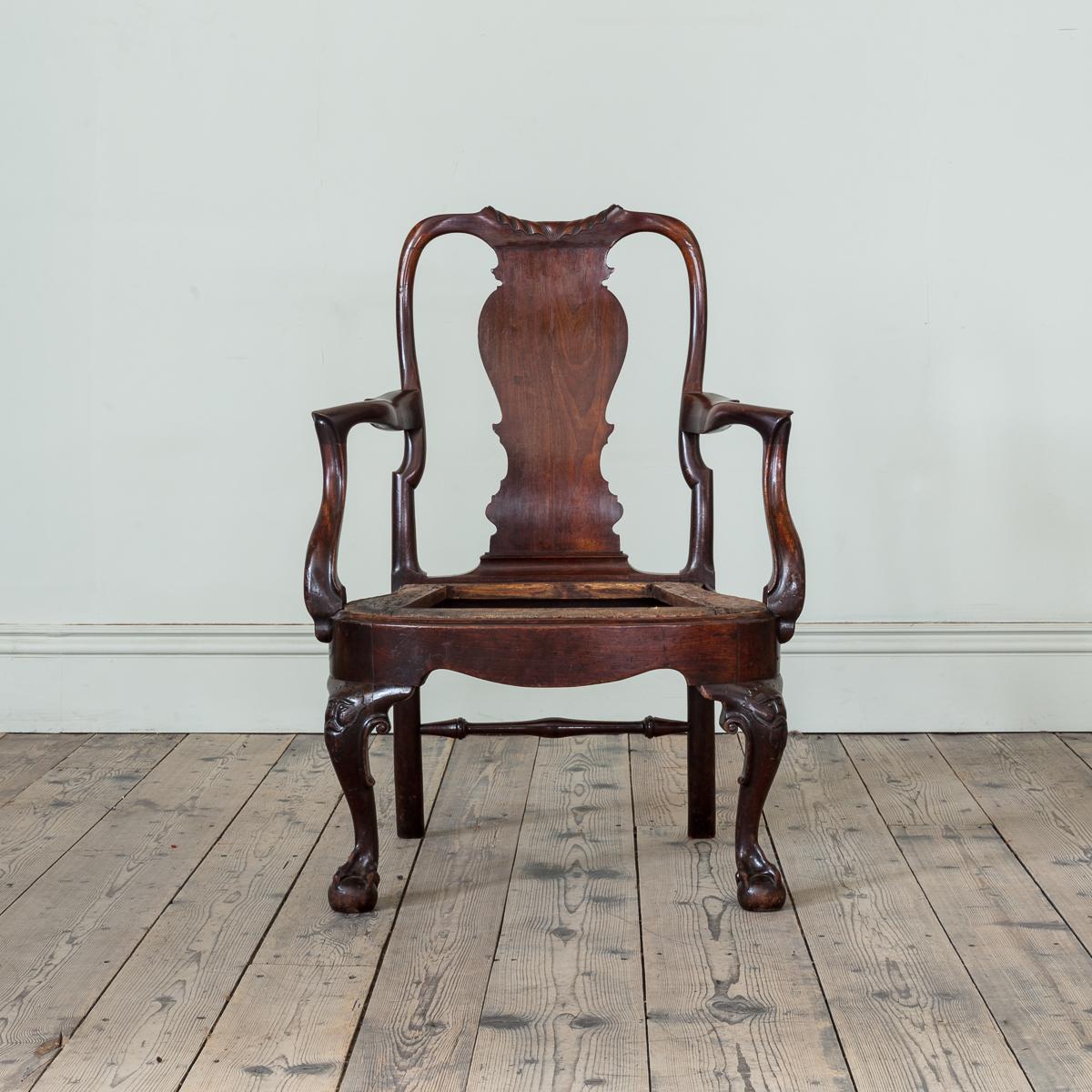 18th Century An Irish George II Red Walnut Open Armchair For Sale