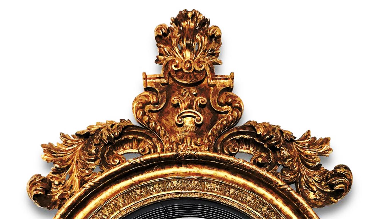Early 19th Century Irish George IV Gilt Wood Convex Mirror For Sale