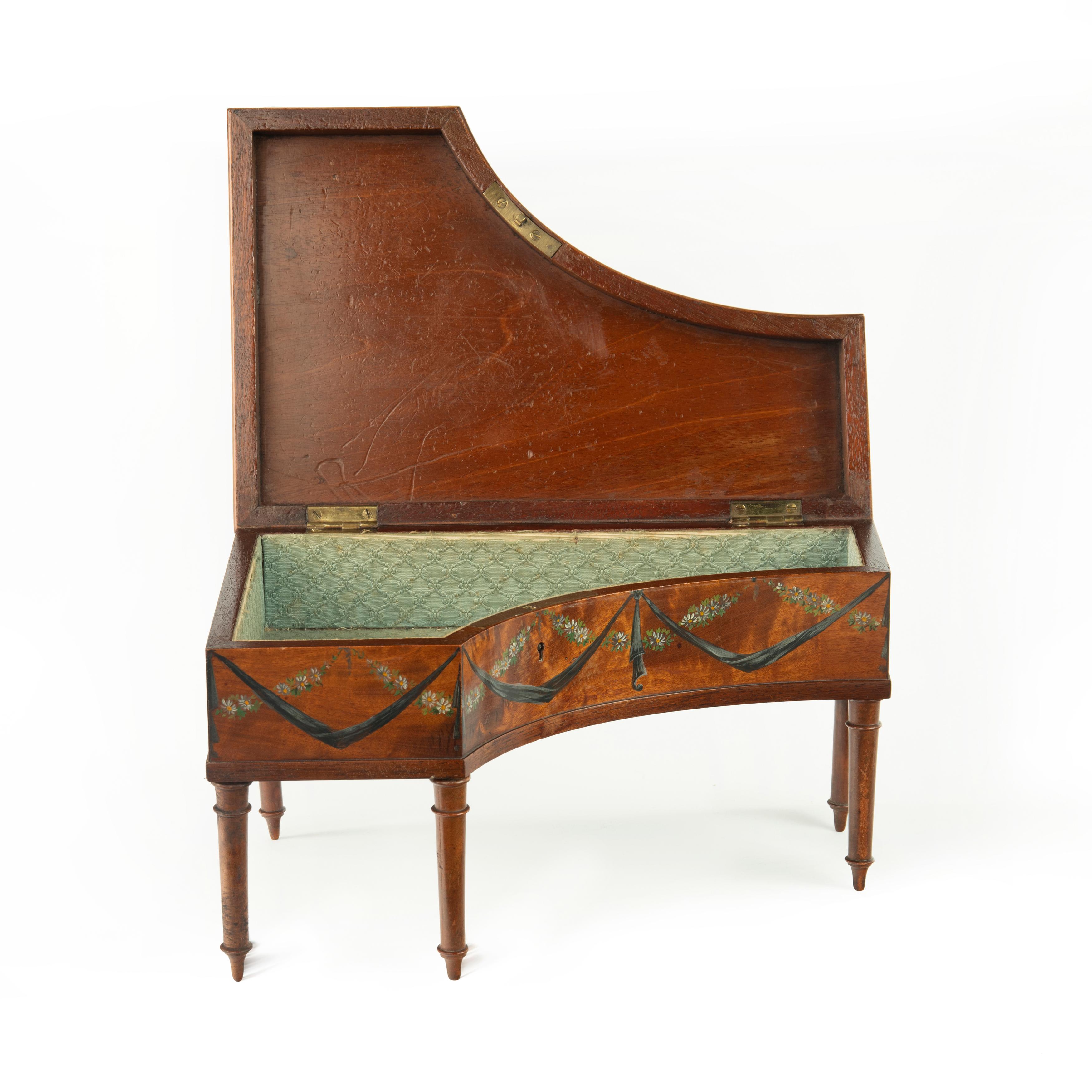 Northern Irish Irish Miniature Satinwood Piano Sewing Box Painted by Herbert Cooper For Sale