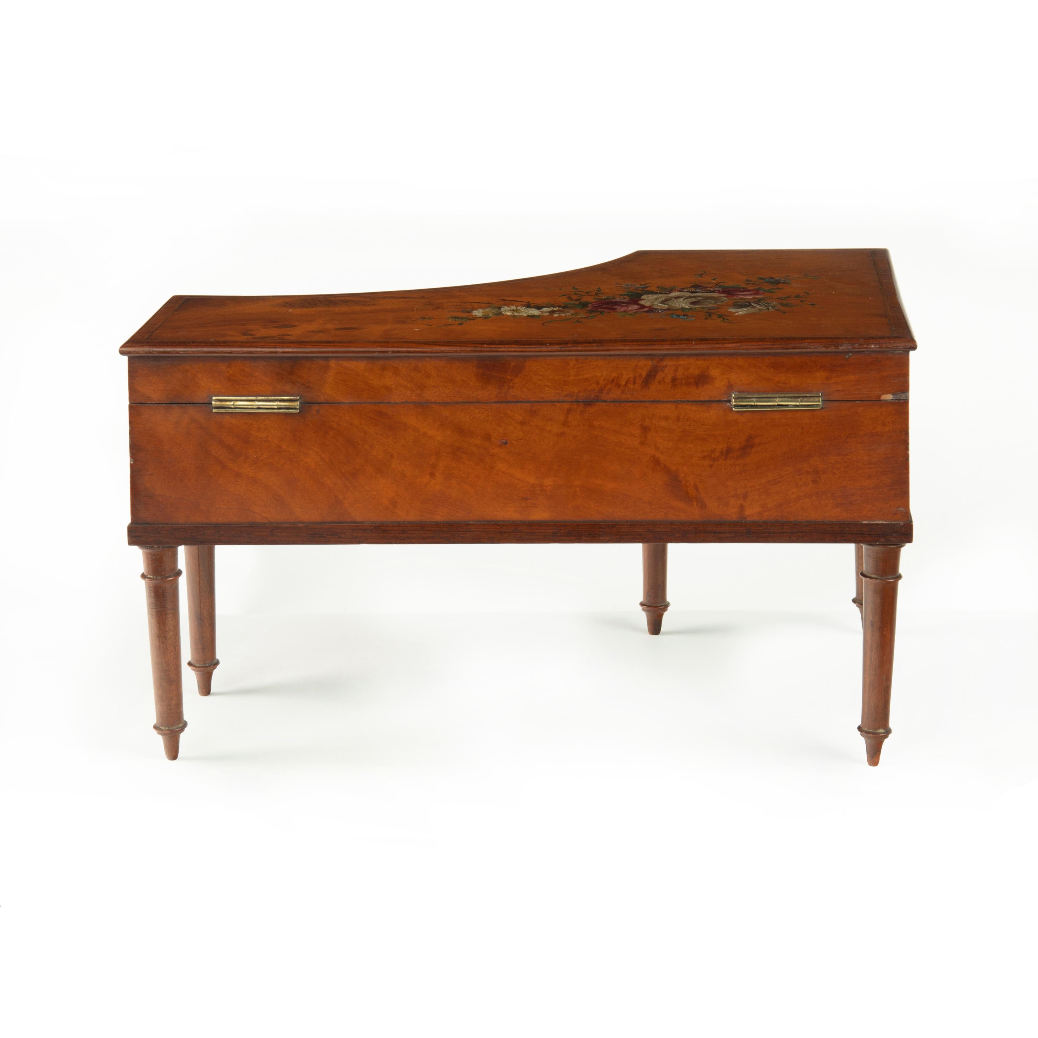 Late 19th Century Irish Miniature Satinwood Piano Sewing Box Painted by Herbert Cooper For Sale