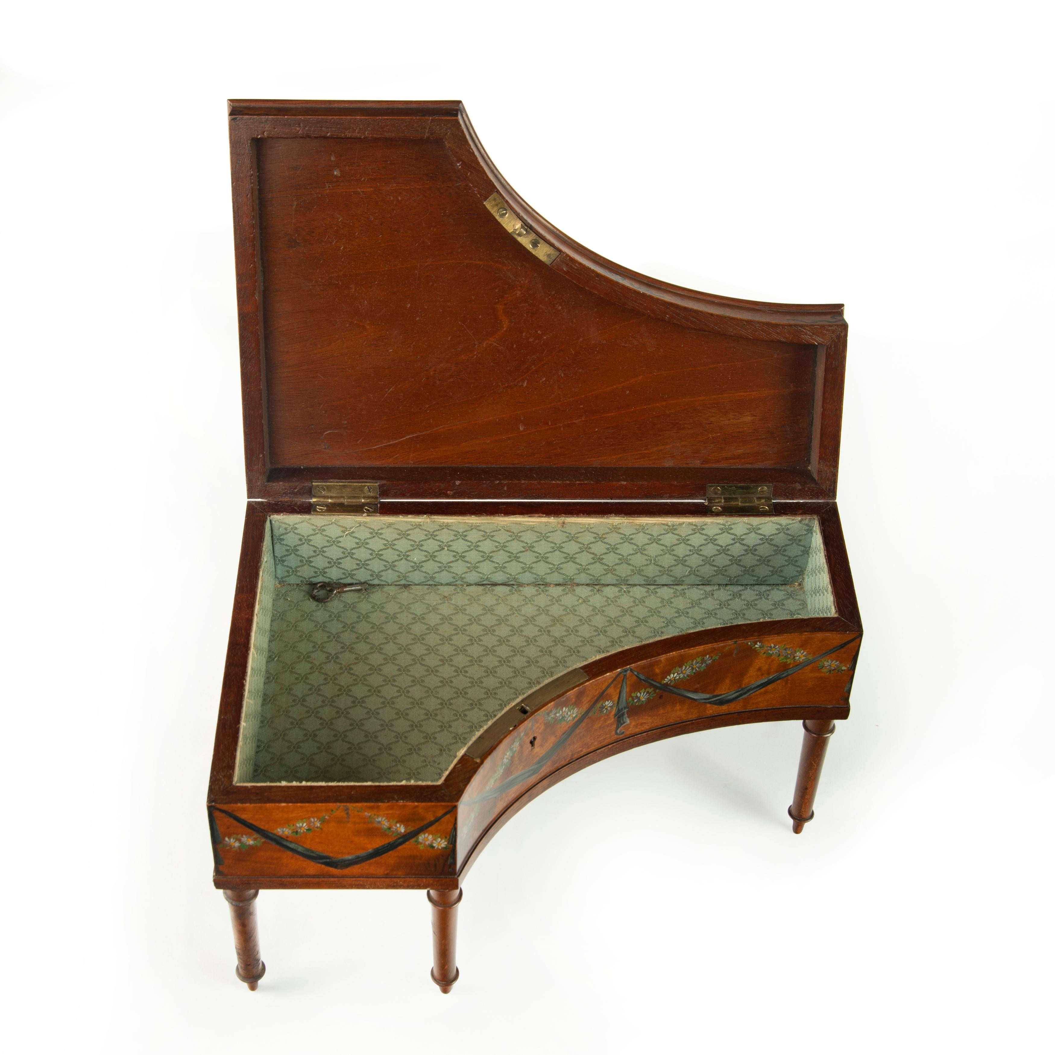Wood Irish Miniature Satinwood Piano Sewing Box Painted by Herbert Cooper For Sale