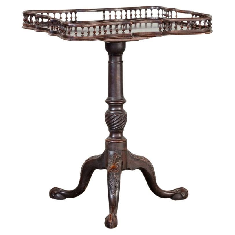 An Irish Walnut Galleried Tripod Tilt Top Table For Sale
