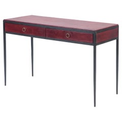 Iron and Burgundy Leather Writing Desk, Contemporary