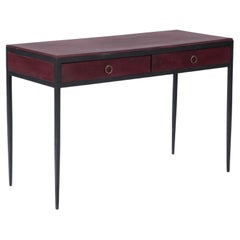 Iron and Burgundy Leather Writing Desk, Contemporary