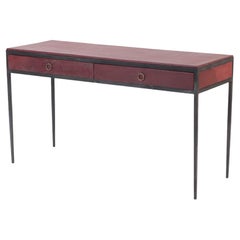 Iron and Burgundy Leather Writing Desk, Contemporary