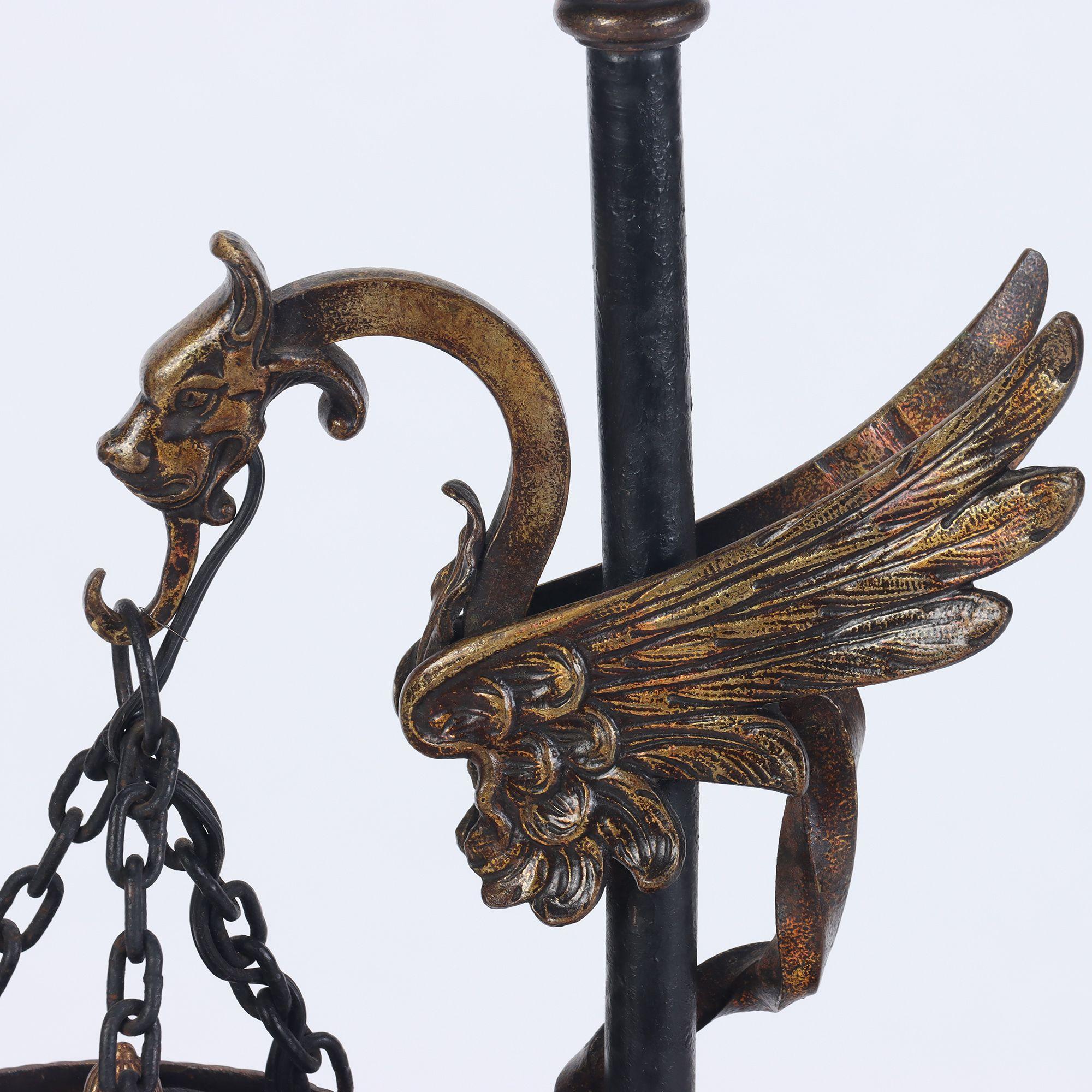 20th Century Iron and Gilt Decorated Floor Lamp with Winged Griffin Decoration C 1900