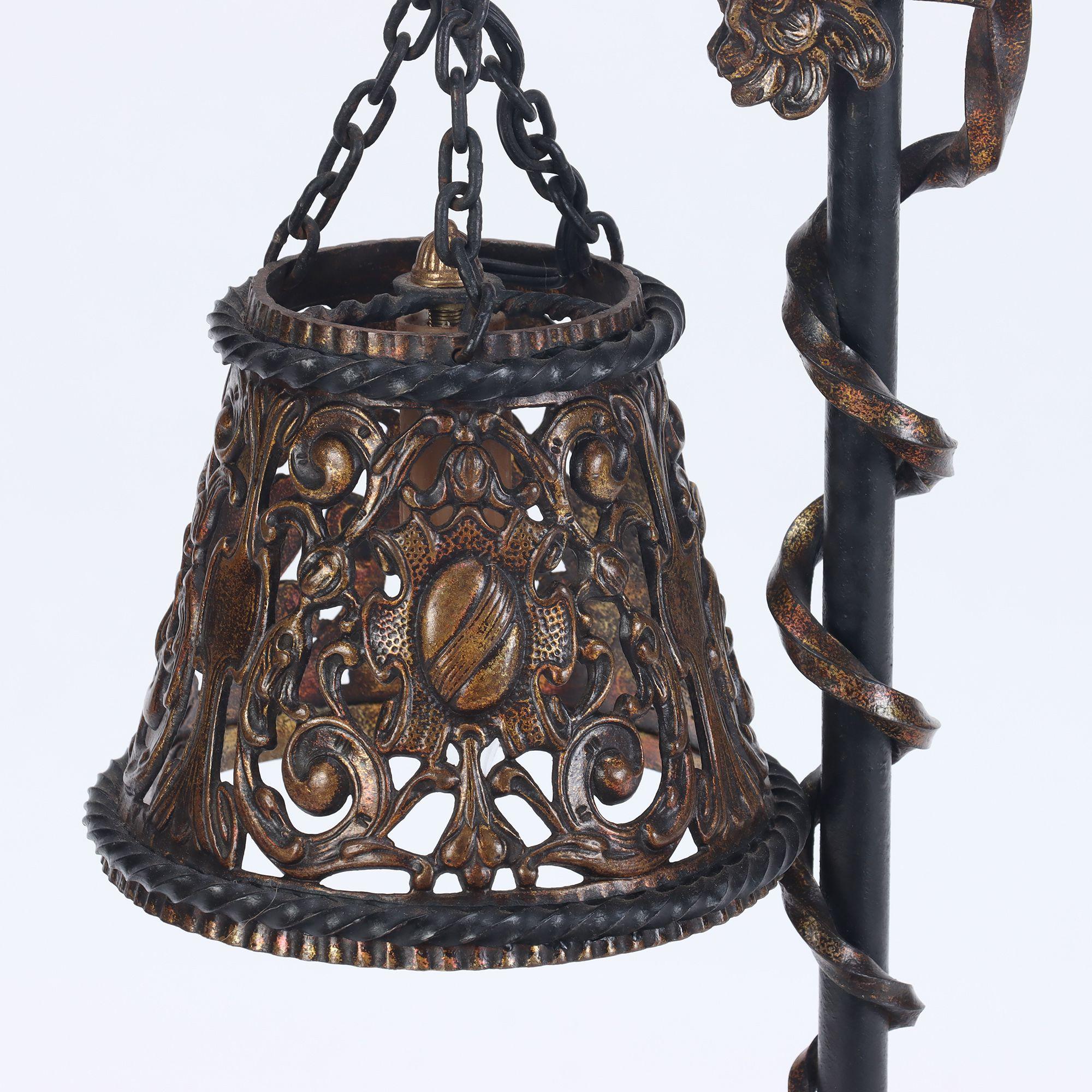 Iron and Gilt Decorated Floor Lamp with Winged Griffin Decoration C 1900 1