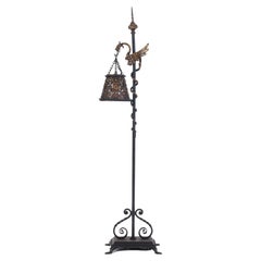 Iron and Gilt Decorated Floor Lamp with Winged Griffin Decoration C 1900