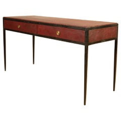 Iron and Leather Top Desk in the Manner of Jean-Michel Frank, Contemporary