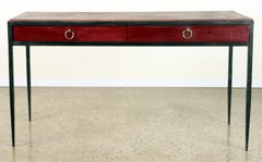 An iron and leather top desk in the manner of Jean-Michel Frank, contemporary