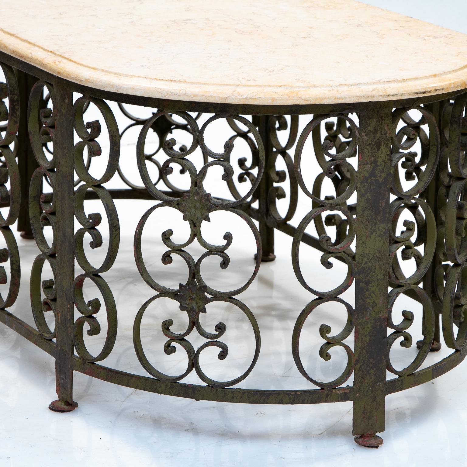 Forged Iron and Marble-Top Coffee Table