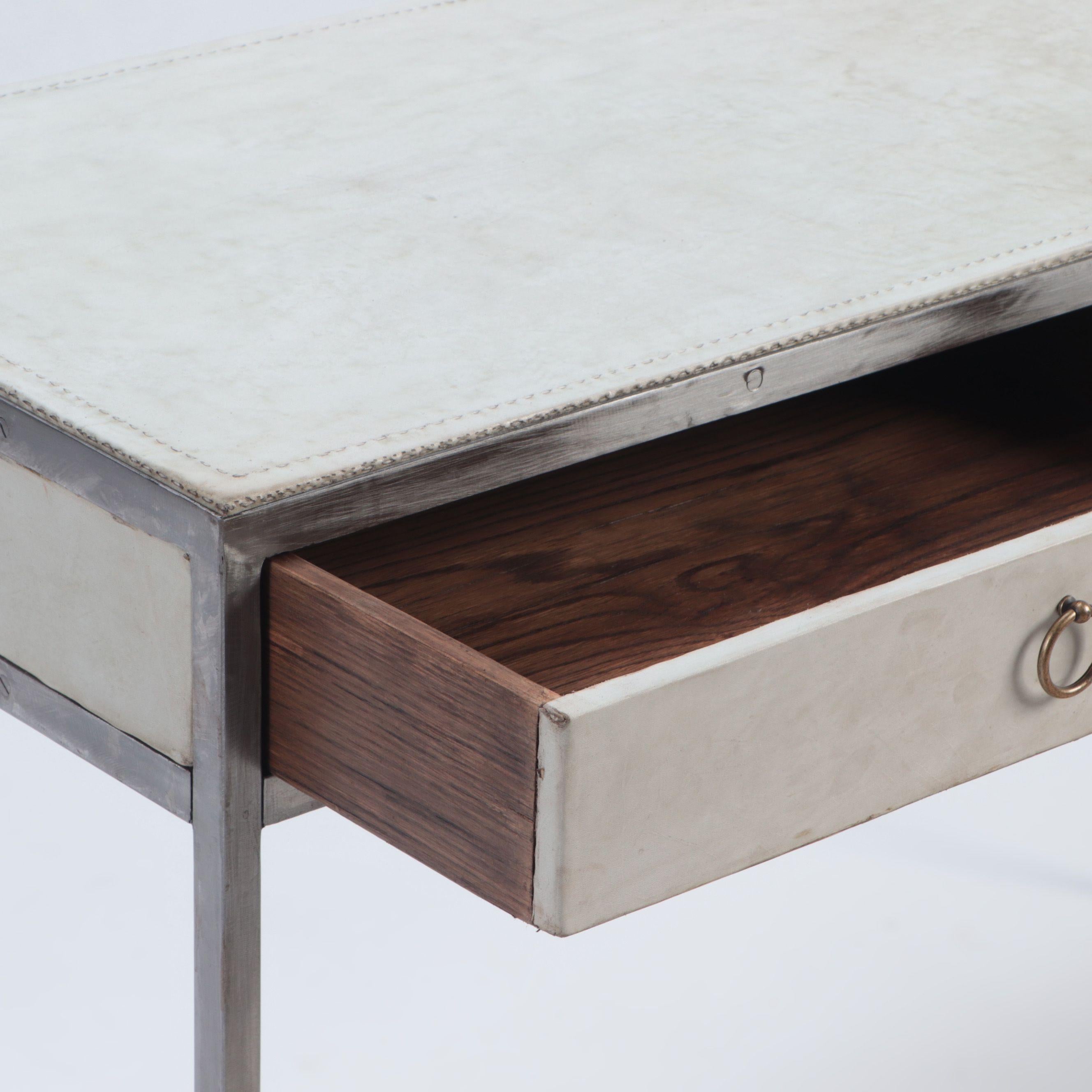 Iron and Parchment Two Drawers Desk, Contemporary 1