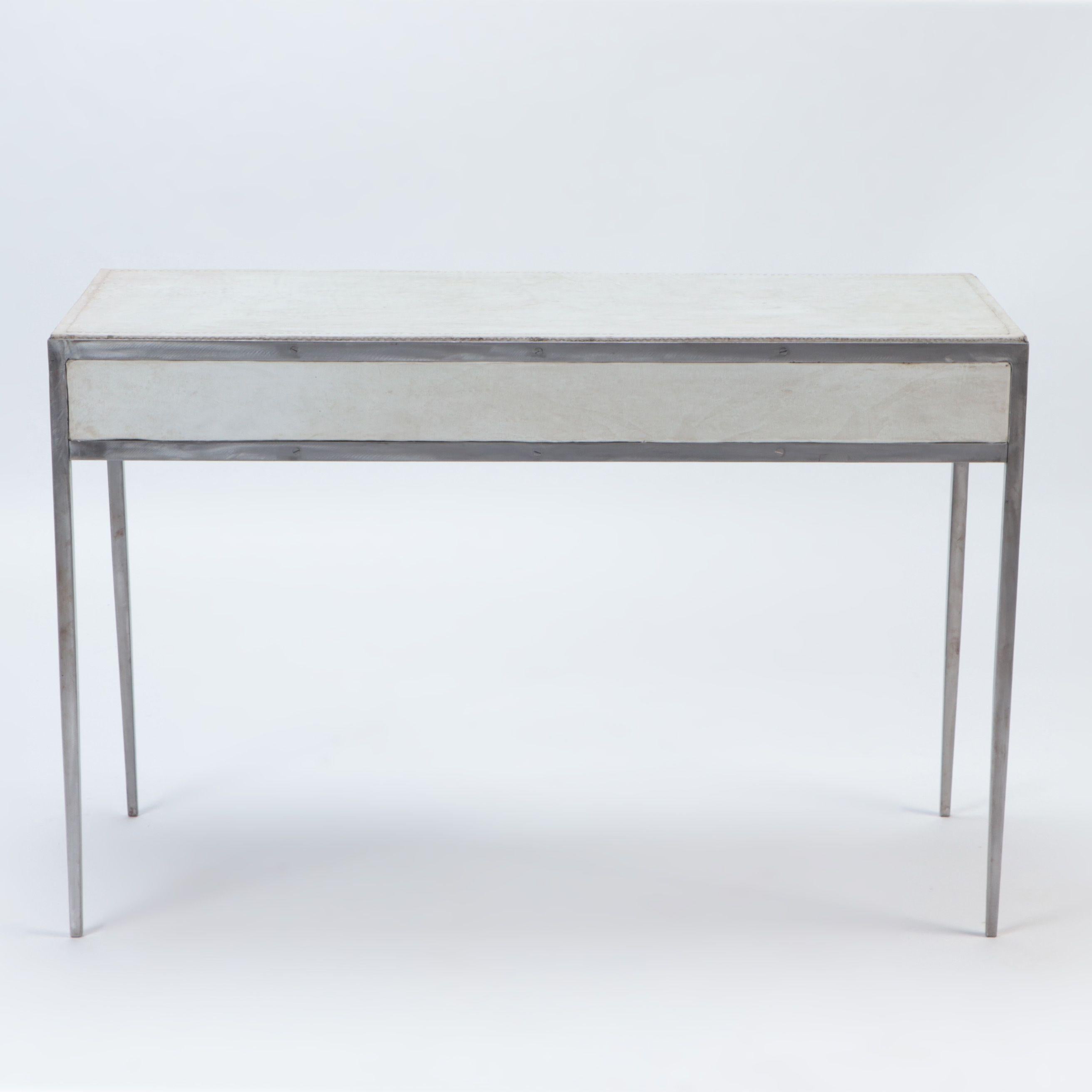 Iron and Parchment Two Drawers Desk, Contemporary 2