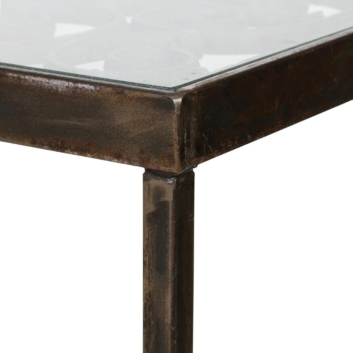 An Iron Cocktail Table with Glass Top  In Good Condition For Sale In New York, NY