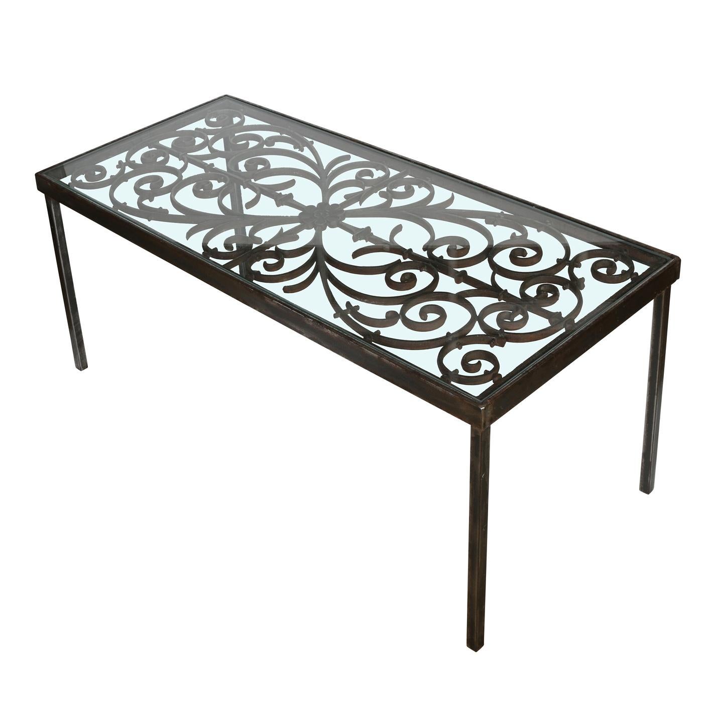 20th Century An Iron Cocktail Table with Glass Top  For Sale