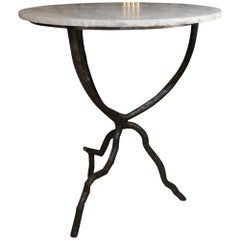 Iron Legs and Marble Top Modern Italian Side Table, 1990