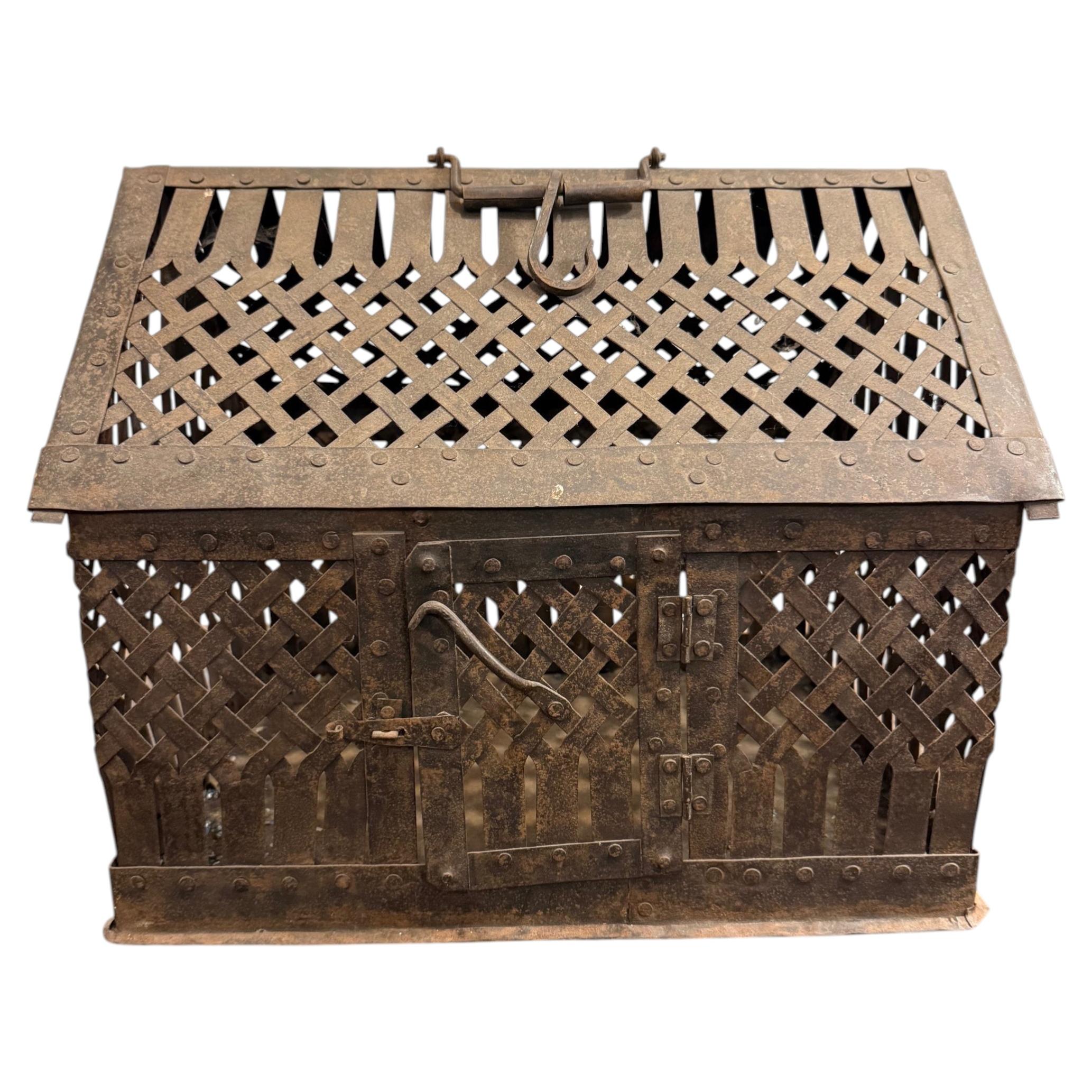 An Iron Strap-work Ferret Cage, 17th Century For Sale