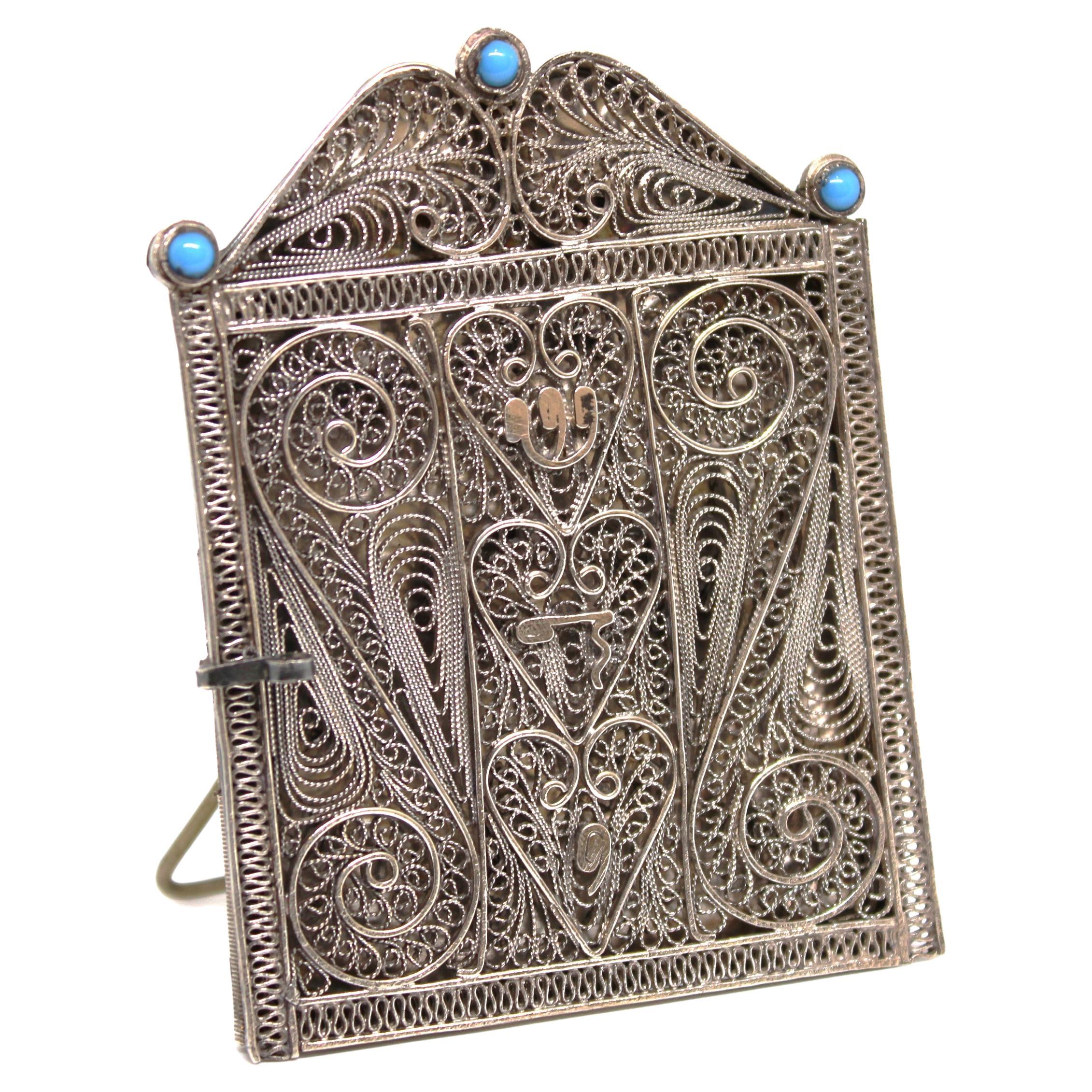 Funda para mezuzá israelí de filigrana de plata, circa 1950