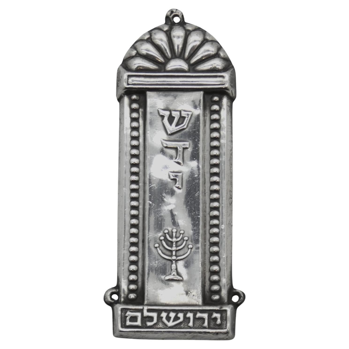 Funda para mezuzá de plata israelí, Jerusalén, circa 1950