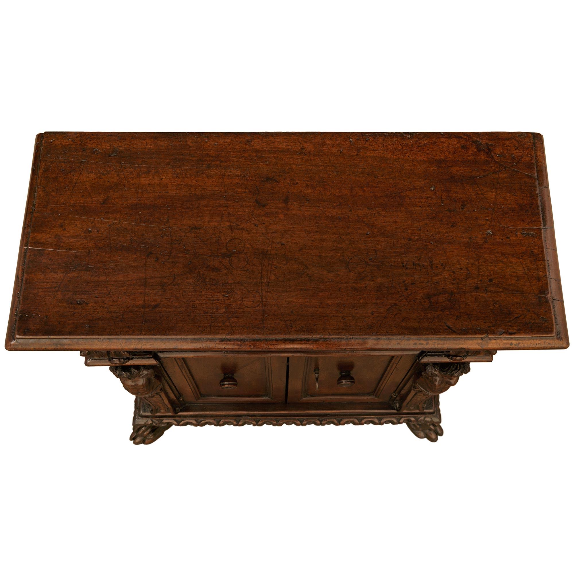 An Italian 17th century Baroque Period Walnut and Iron cabinet For Sale 6