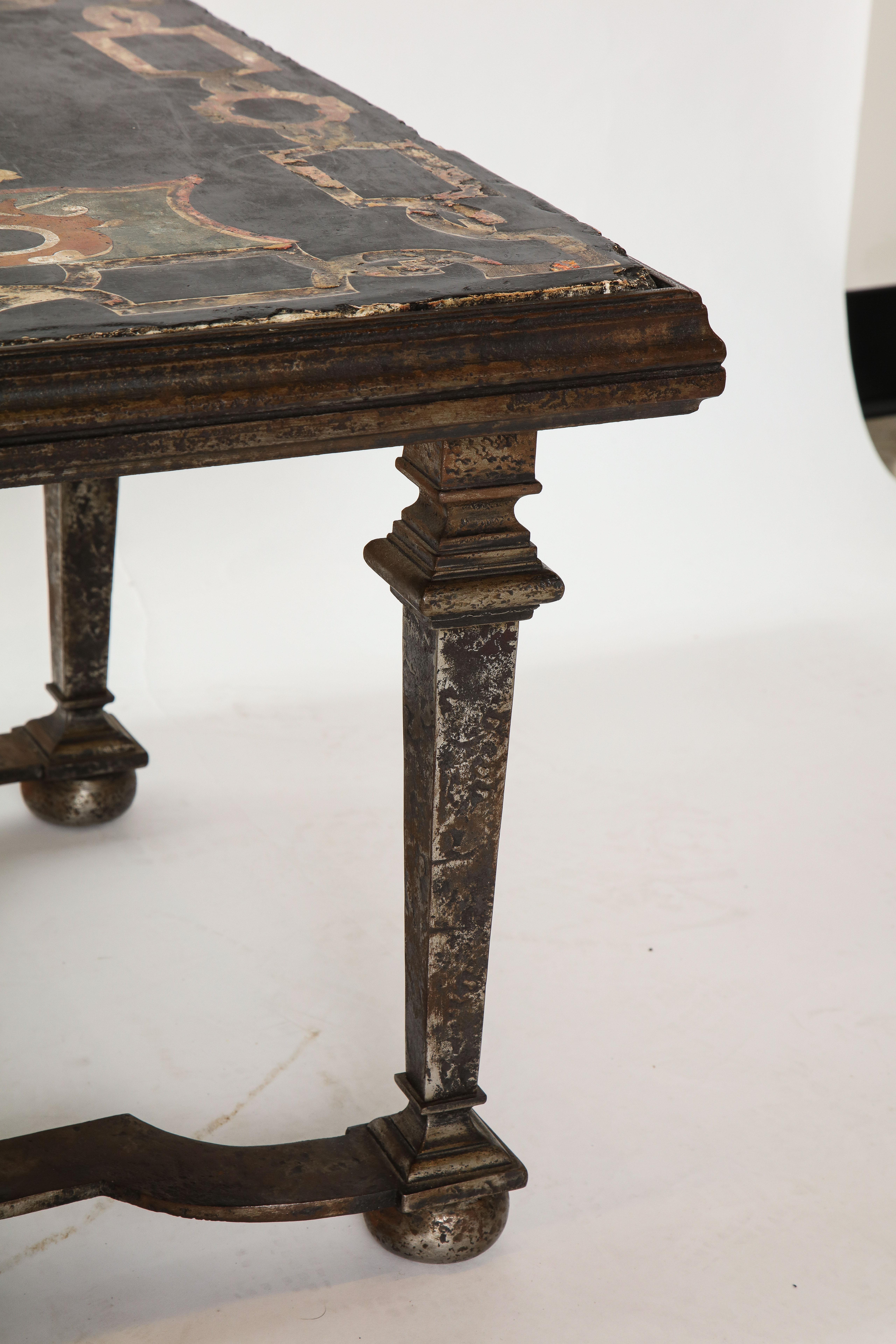 Italian 17th Century Scagliola Panel Mounted on Iron Base as a Coffee Table 6