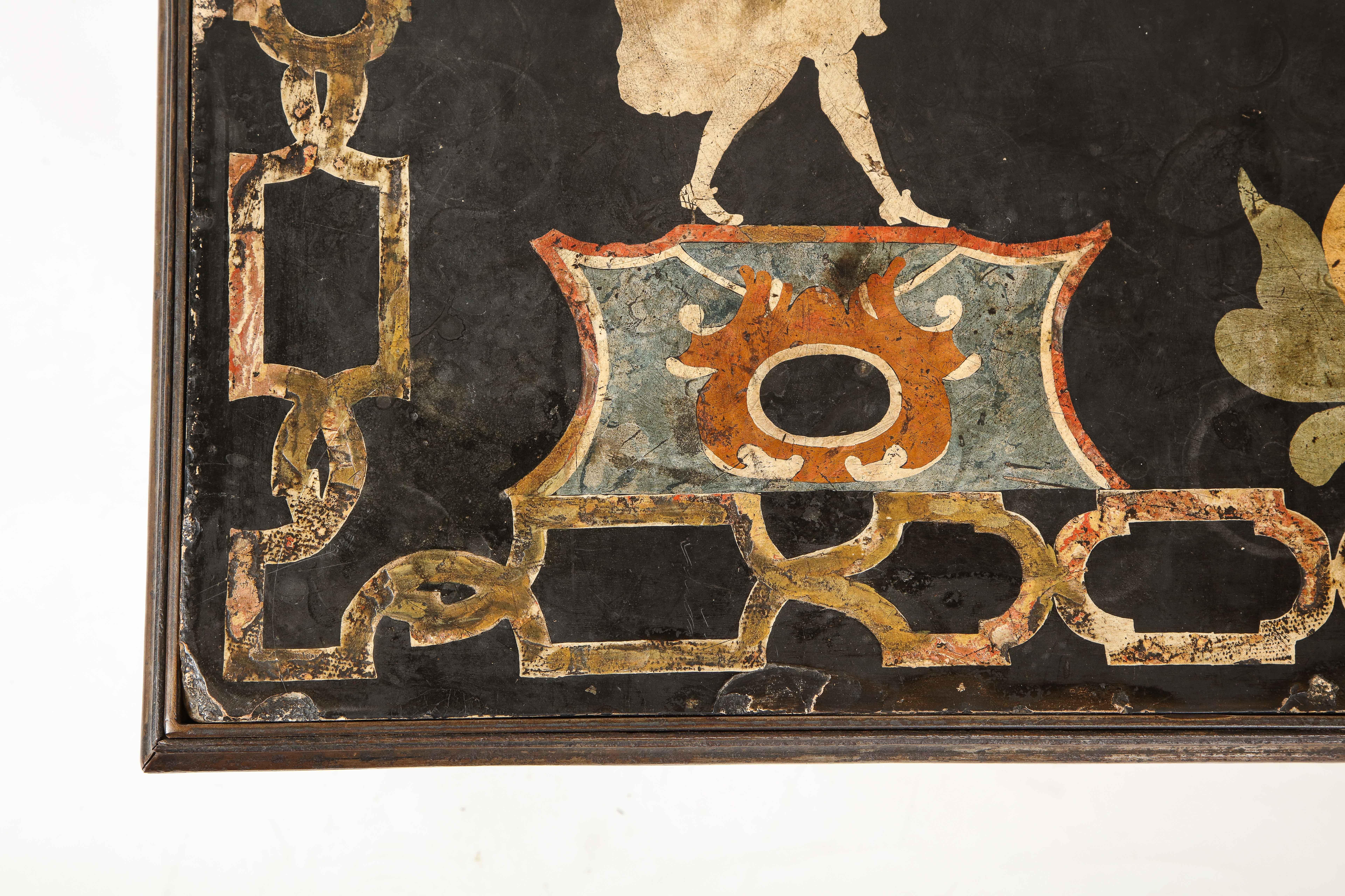 Italian 17th Century Scagliola Panel Mounted on Iron Base as a Coffee Table 2