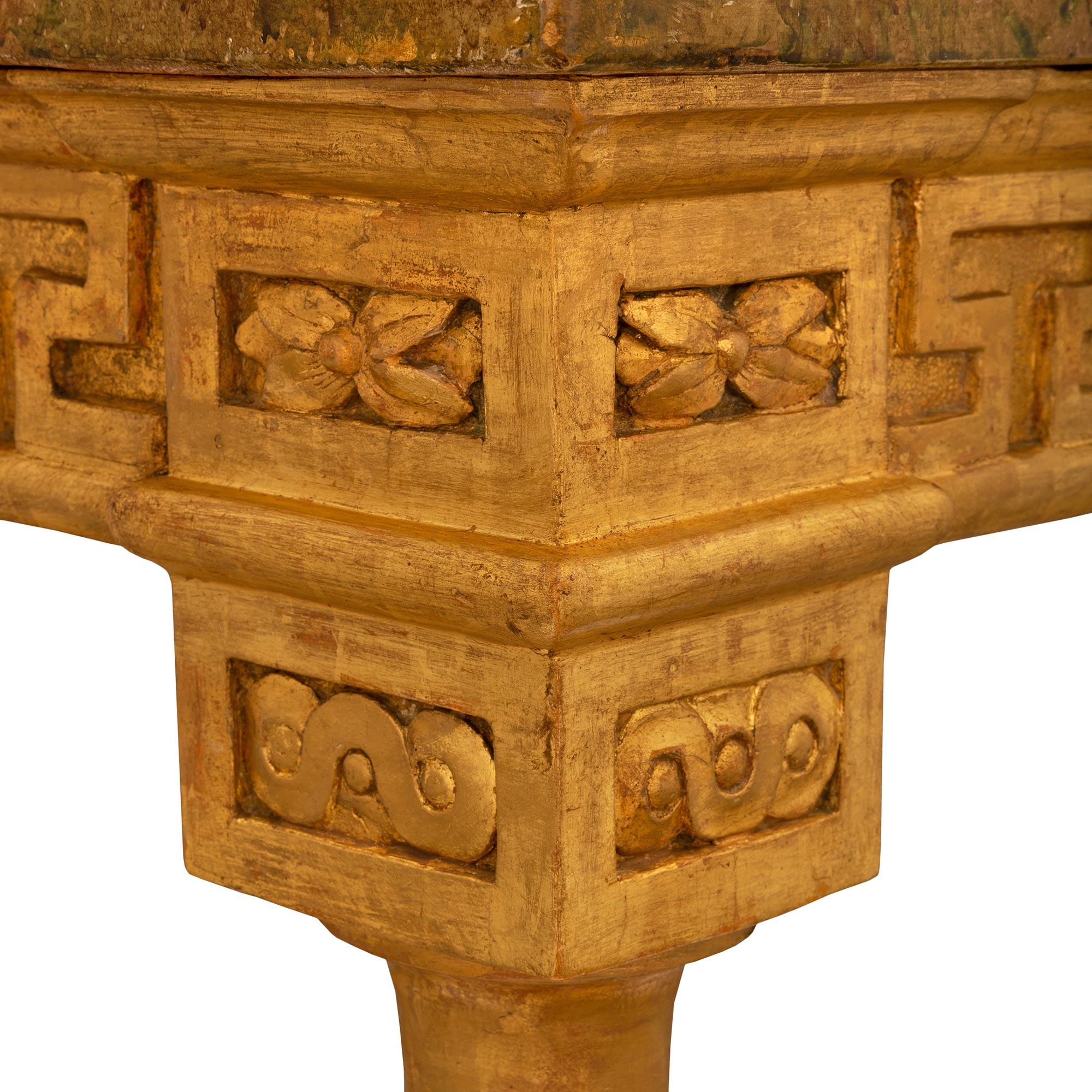 Wood Italian 18th Century Louis XVI Period Giltwood & Faux Painted Marble Console For Sale