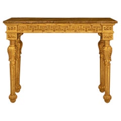 Console italienne d'époque Louis XVI du 18ème siècle en bois doré et faux marbre peint