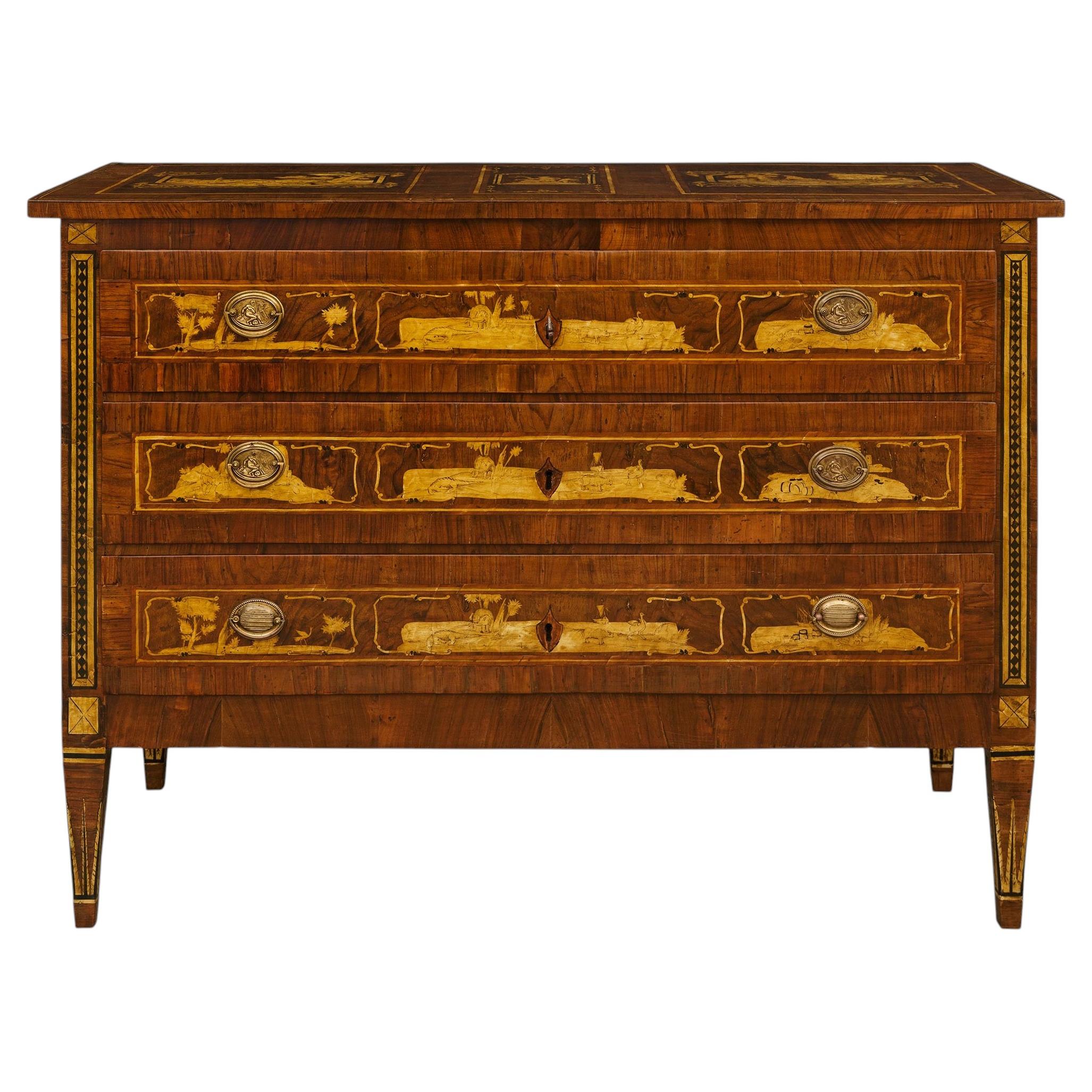 An Italian 18th century Louis XVI Period Walnut, Fruitwood and Bronze commode