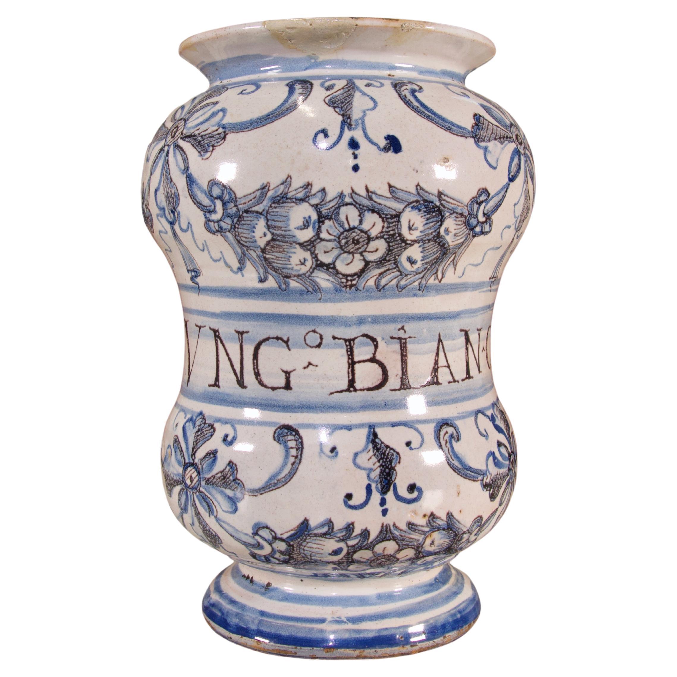 Italian 18th Century Maiolica Ceramic Albarello, Savona