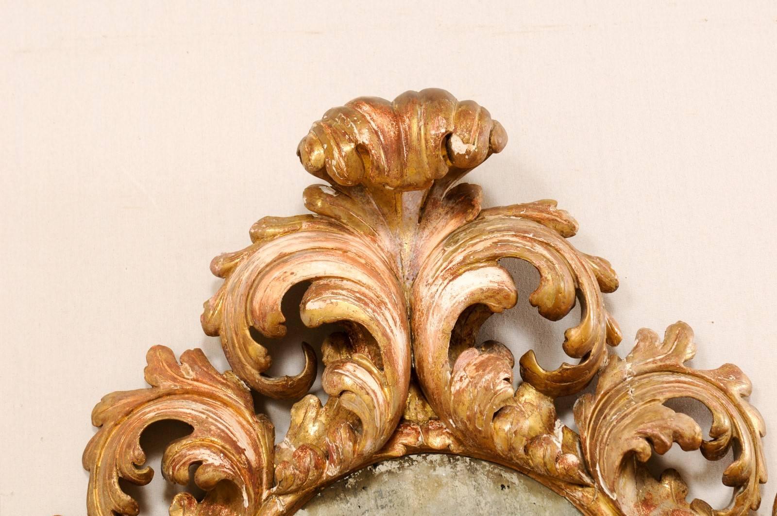 18th Century and Earlier Italian 18th Century Richly Carved Acanthus Leaf Giltwood Antiqued Mirror