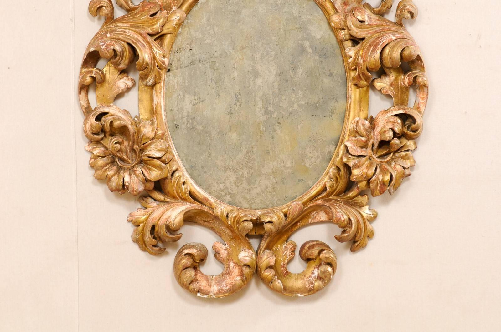 Glass Italian 18th Century Richly Carved Acanthus Leaf Giltwood Antiqued Mirror