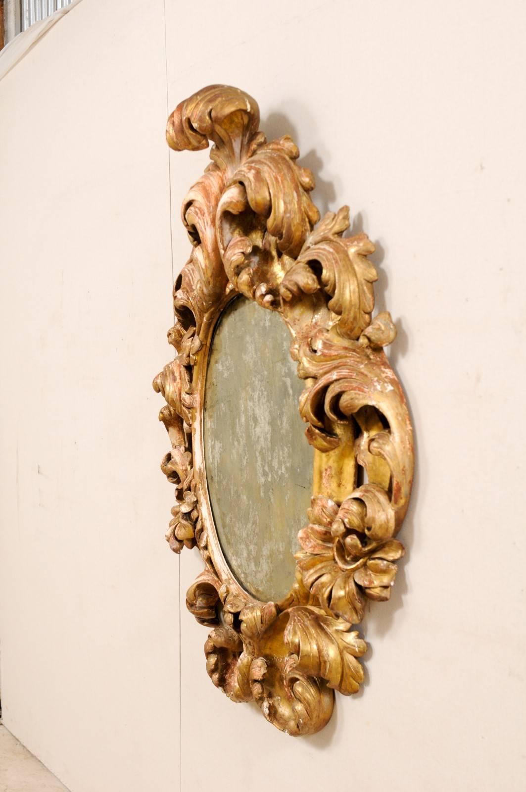 Italian 18th Century Richly Carved Acanthus Leaf Giltwood Antiqued Mirror 3