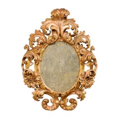 Antique Italian 18th Century Richly Carved Acanthus Leaf Giltwood Antiqued Mirror