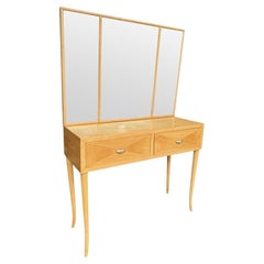 An Italian 1940s satinwood dressing table and mirror with two drawers
