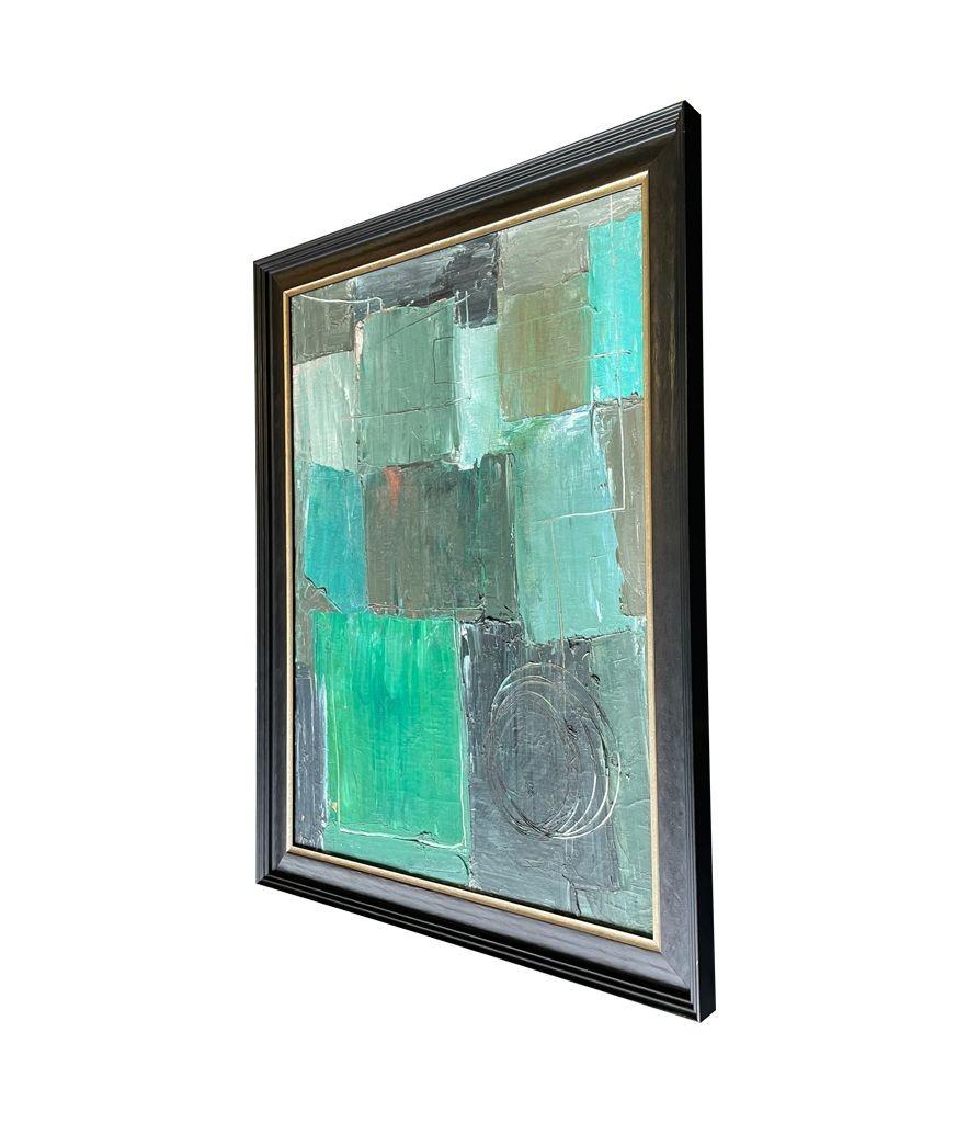An Italian 1950s abstract oil painting framed in new black and gold wooden frame, with original framers label from Napoli on reverse.