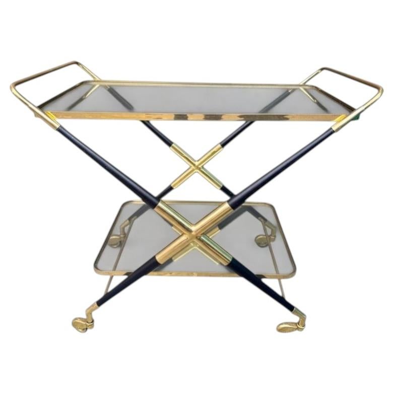 An Italian 1950s black lacquer and brass bar trolley by Cesare Lacca For Sale