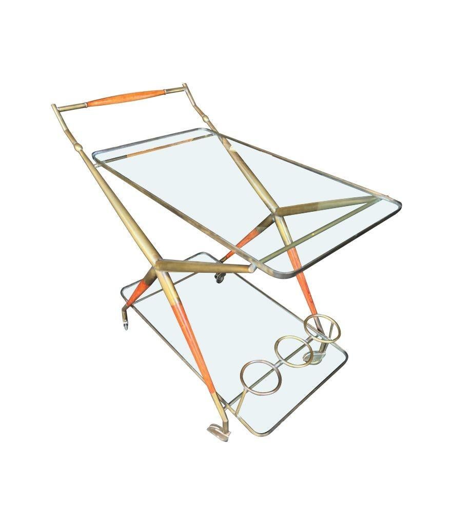 An Italian 1950s brass and lacquered wood bar trolley by Cesare Lacca For Sale 2