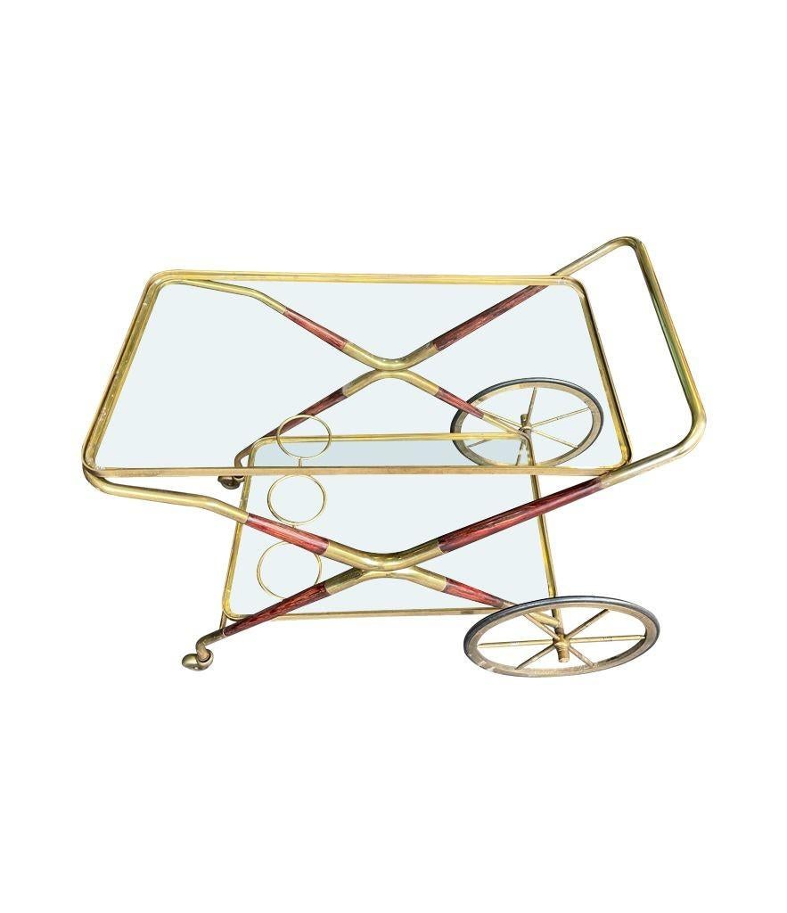 Italian 1950s Cesare Lacca Wood and Brass Bar Cart Trolley with Drink Holder For Sale 8