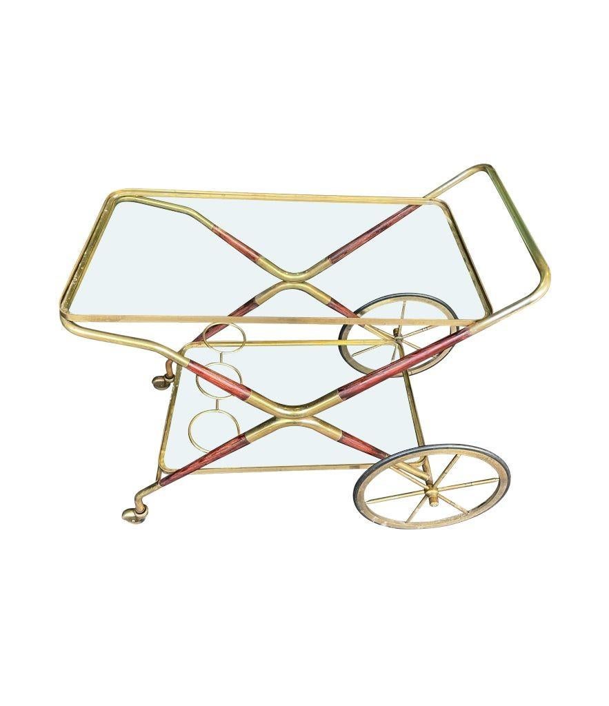 20th Century Italian 1950s Cesare Lacca Wood and Brass Bar Cart Trolley with Drink Holder For Sale