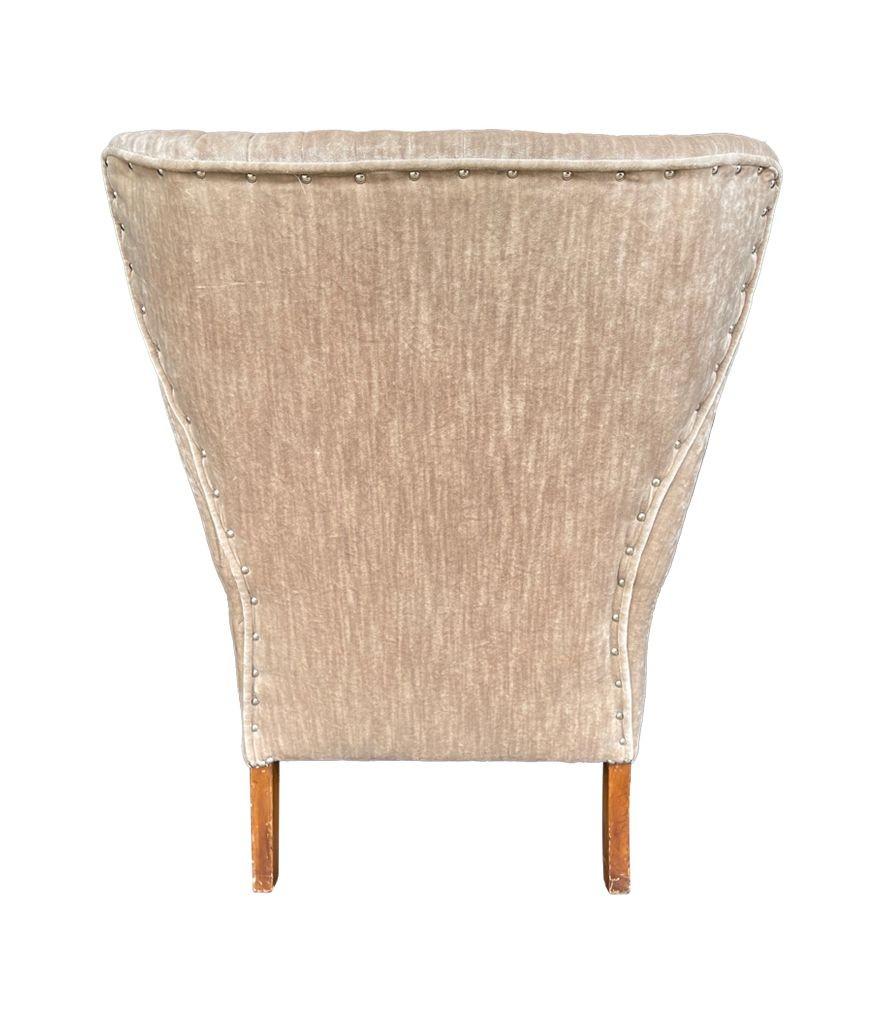 Wood An Italian 1950s cocktail chair upholstered in mushroom velvet. For Sale